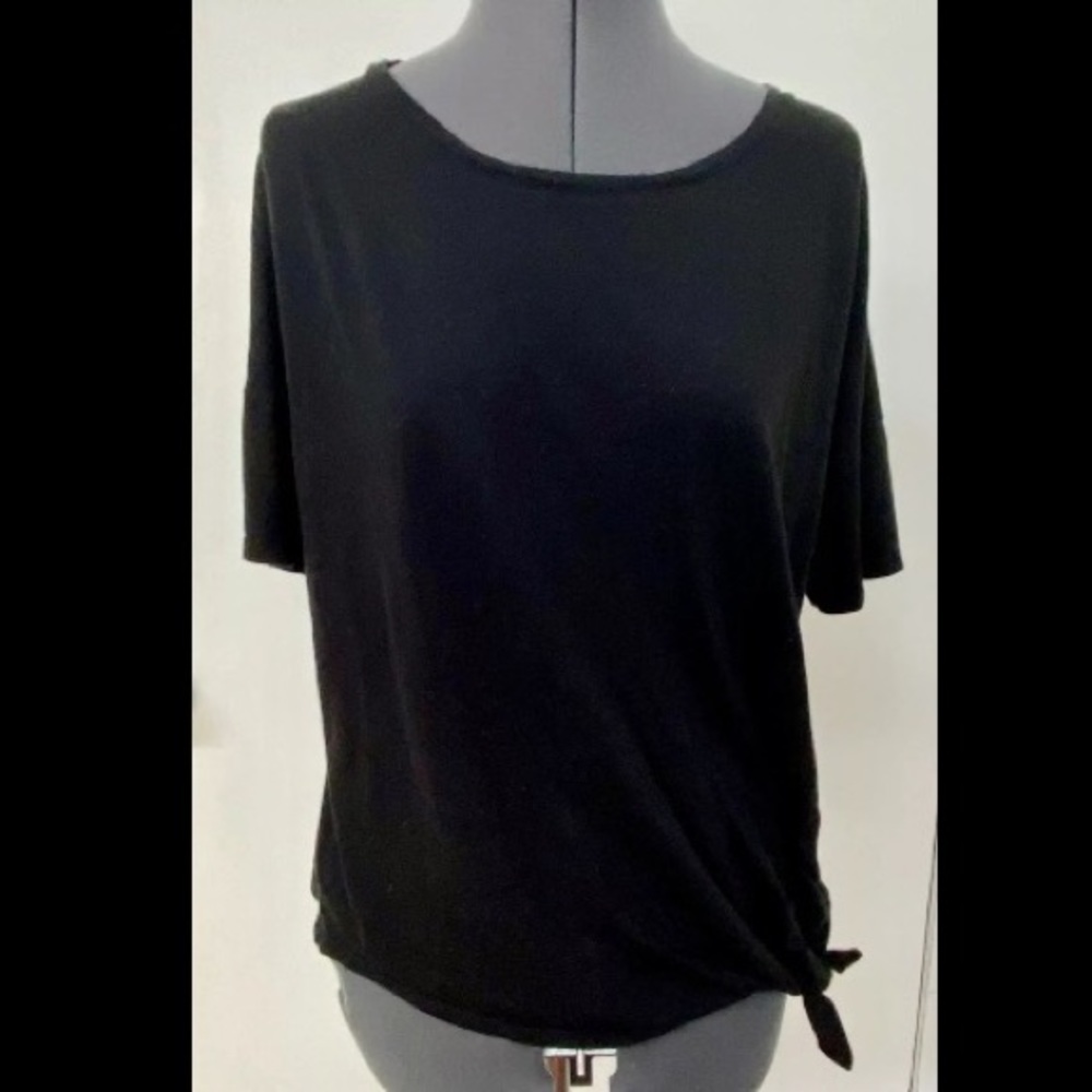 CHIC PAIGE BRAND LADIES BLACK COTTON JERSEY KNIT T-SHIRT TEE SIDE KNOT SMALL S